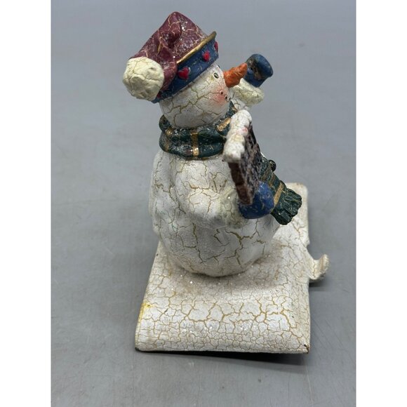 Vintage Snowman Stocking Hanger "Let It Snow" With Top Hat & Scarf Crackle READ - Picture 6 of 7